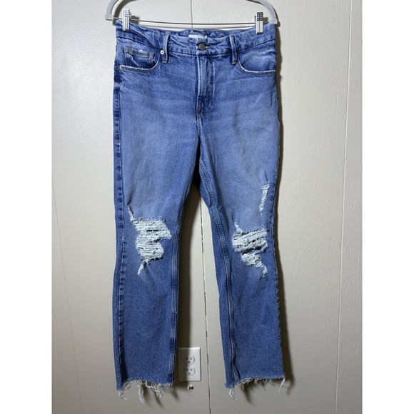 Good American Denim - Good American Good Legs Straight Cropped Distressed Jean Rah Hem Size 6/28